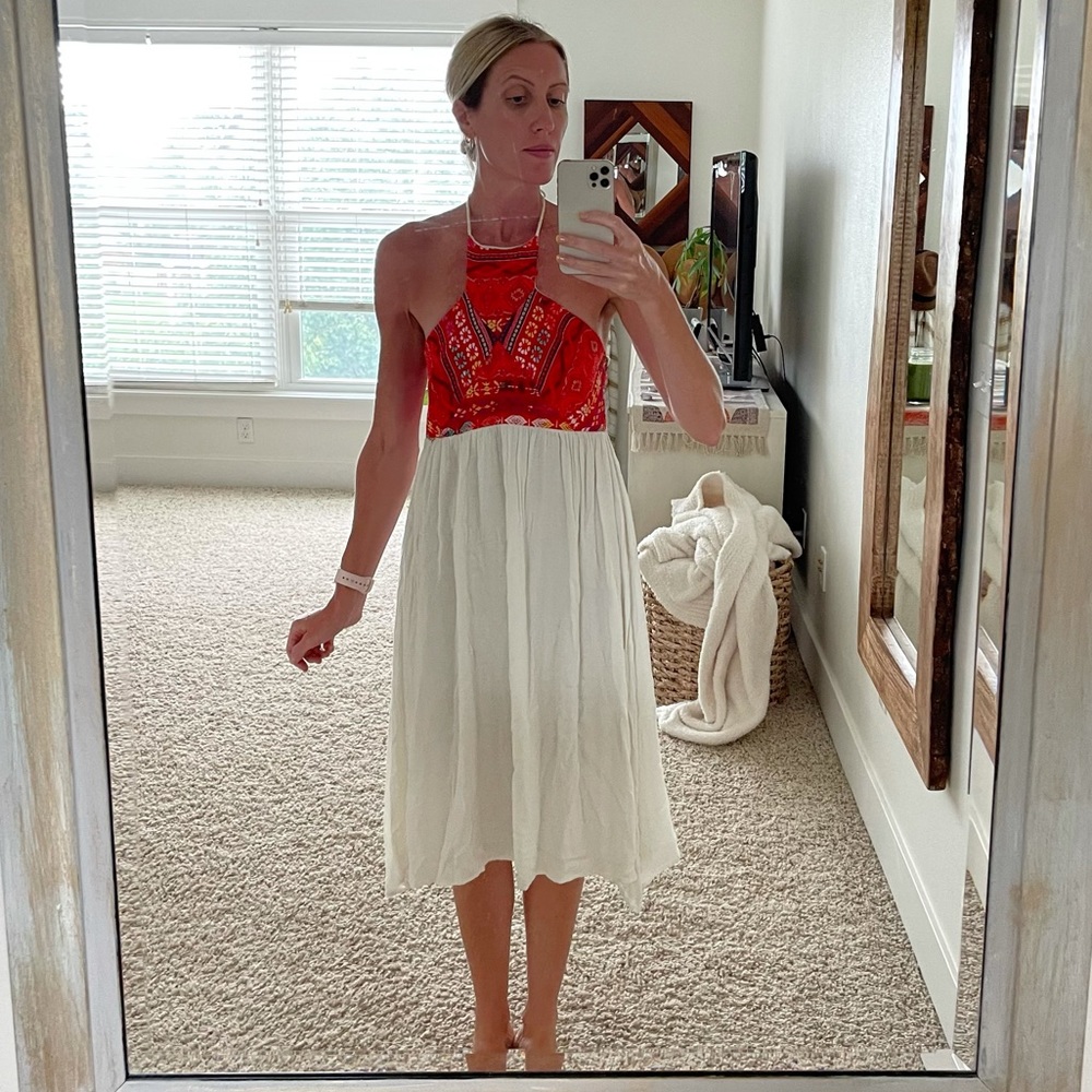 Embroidered boho halter open back dress